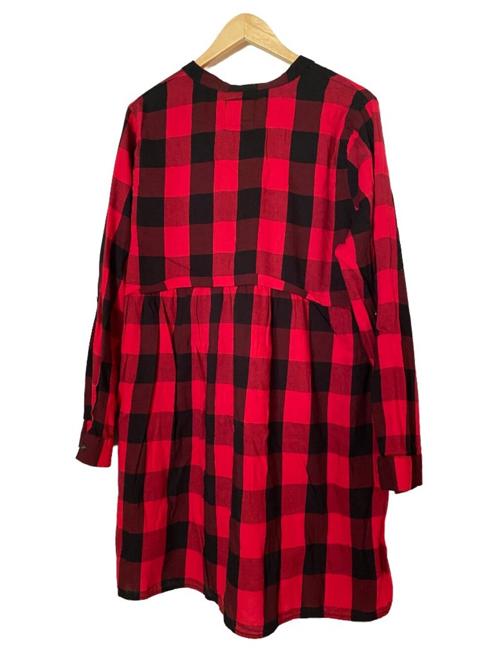 SO - Red and Black Buffalo Plaid Shirt Dress Long Sleeve - Size: XXL - Picture 2 of 10